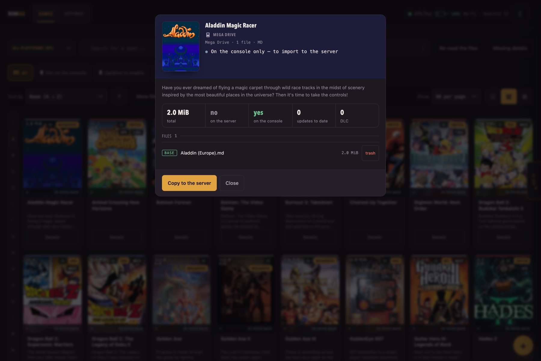 A game's detail view